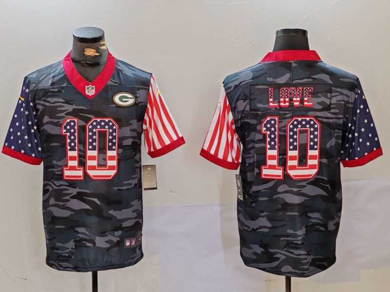 Mens Green Bay Packers #10 Jordan Love Camo USA Flag Limited Stitched Jersey Dzhi